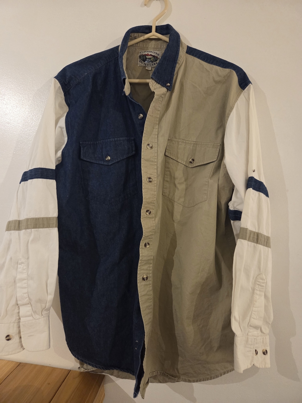 Colorblock Button-Down Shirt - Blue, Khaki & White